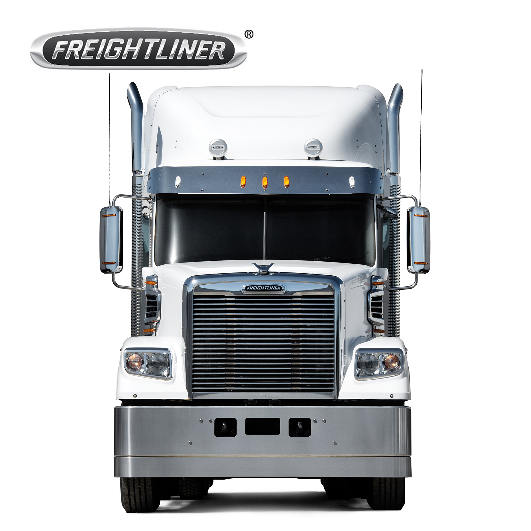 Стоящий грузовой автомобиль. Американский грузовик freightliner. Фредлайнер Тракс. Freightliner спереди. Мерседес Фредлайнер.